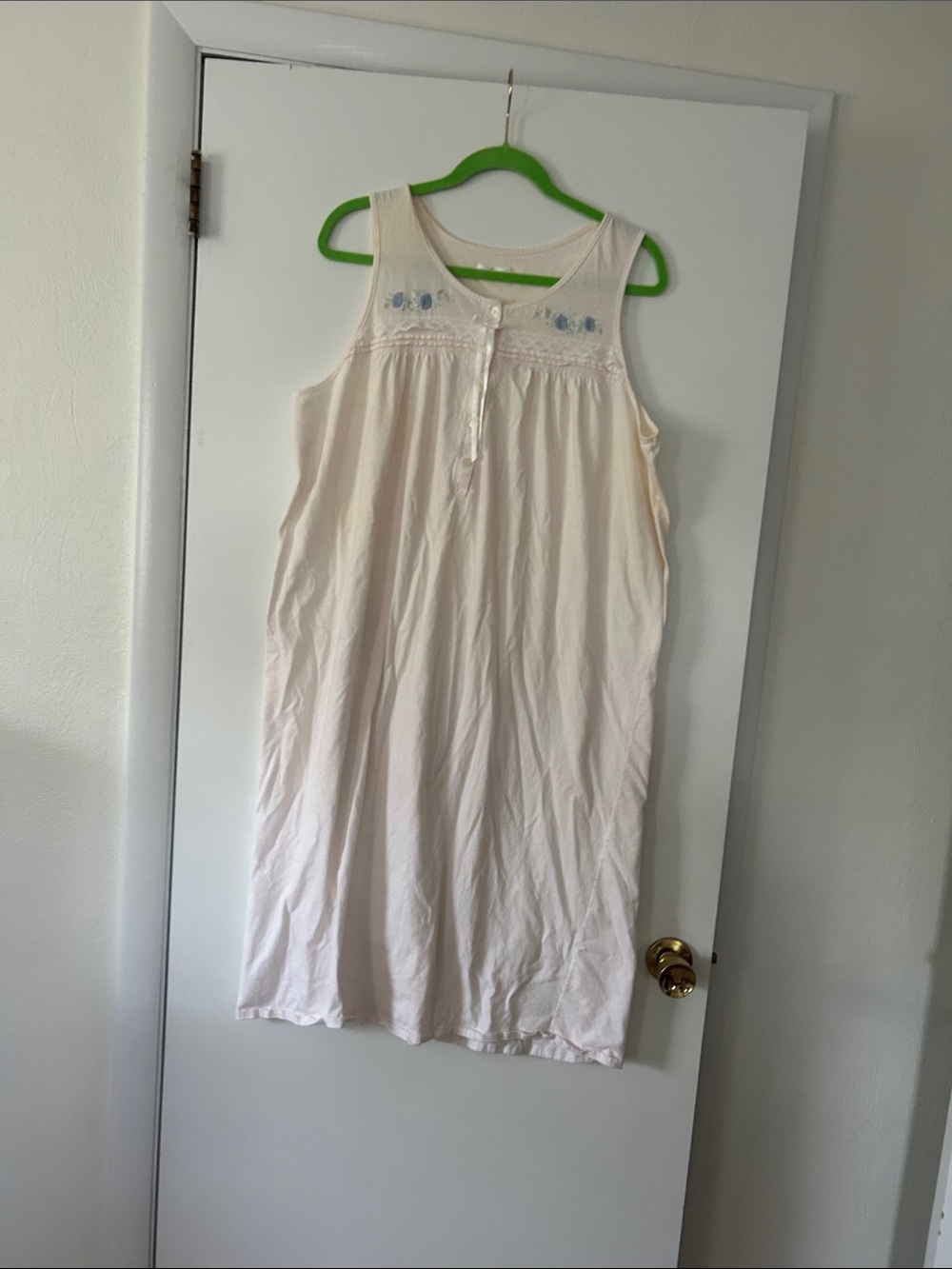 Sleeveless Cream Nightdress with Light Blue Embroidery